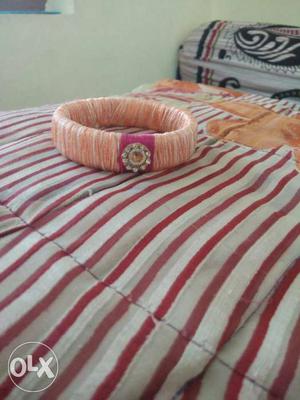 Pink And White Silk Bangles
