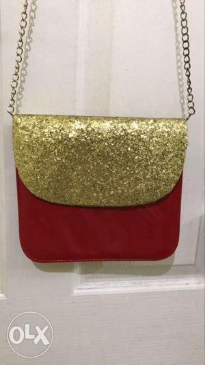Red And Brown Glittered Crossbody Bag