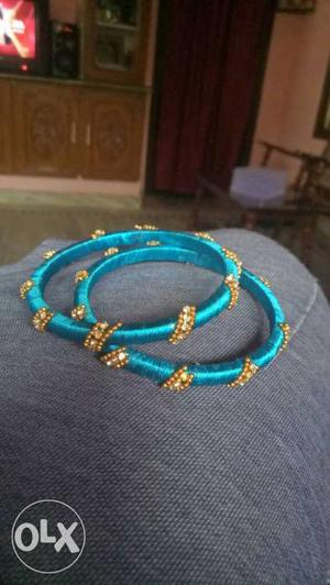 Two Teal Silk-thread Bangles