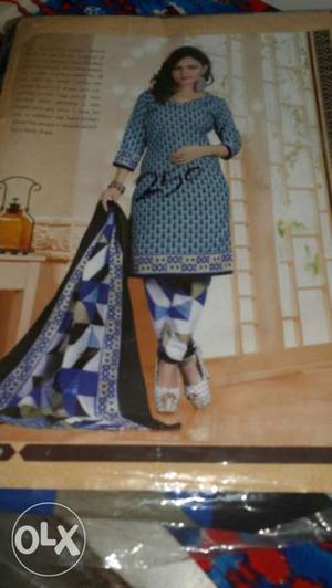 Women's Blue And White Floral Kurti Traditional Dress