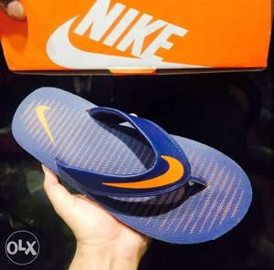 Blue And Orange Nike Flip-flop With Box