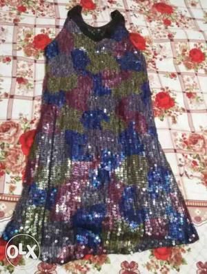 Blue, Grey, And Red Glittered Tank Maxi Dress