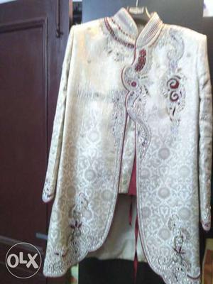 Designer Sherwani 42 size with churidhar and silk