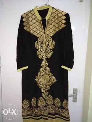 Golden black party wear sherwani style kurta-