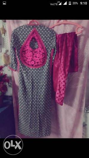 Gray And Pink Keyhole Dress