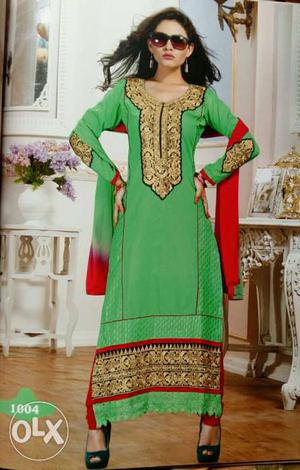 Green And Red Salwar Kameez Dress