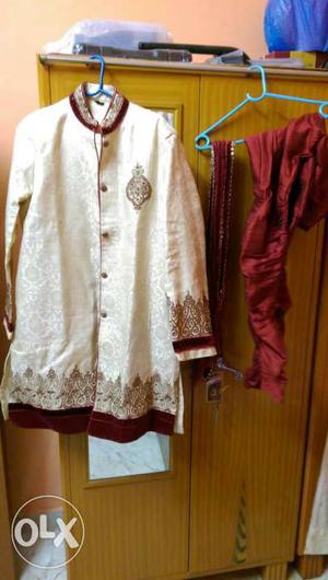 Groom (Dulha) Sherwani gold and maroon color with