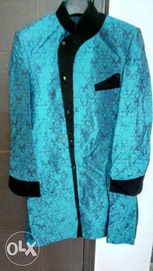 Men's Blue And Black Floral Traditional Dress