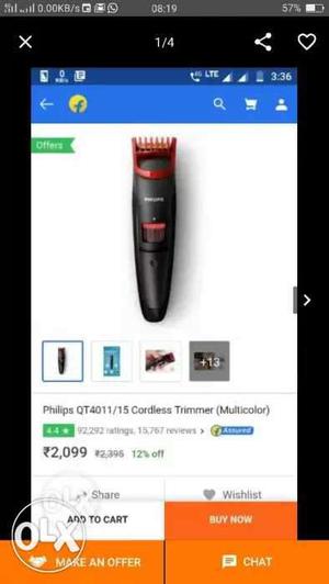 New Black And Red Philips QT Hair Trimmer