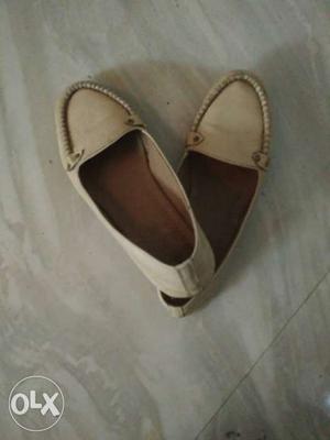 Pair Of Beige Moccasins Leather Loafers
