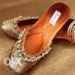 Pair Of Embellished Brown Doll Shoes
