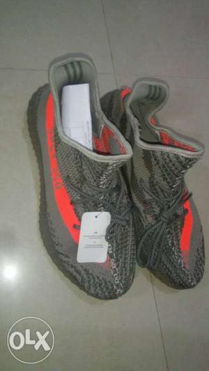 Pair Of Gray Adidas Yeezy Boost 350 V2