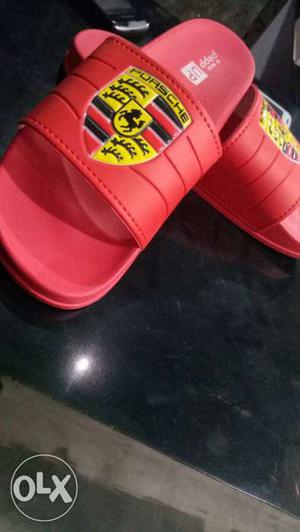 Pair Of Red-yellow-and-black Porsche Slide Sandals