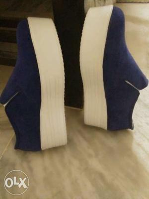 Pair Of Women's Blue Suede Slip-on