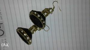 Pair Silver-colored And Black Gemstone Hook Earrings