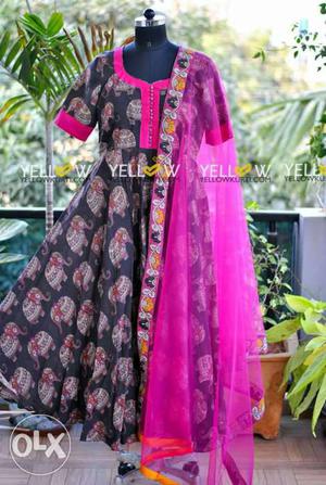 Pink, Yellow, And Grey Floral Sari Dress