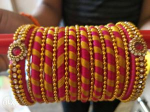 Pink and gold colour beautiful bangle set