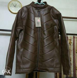 Quilted Brown Leather Zip-up Jacket