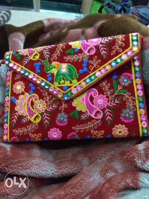 Red And Multi-colored Floral Wallet, Hand Bag Rs 500 each