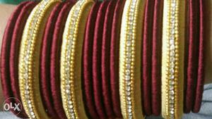 Red And Yellow Encrusted Diamond Thread Bangles