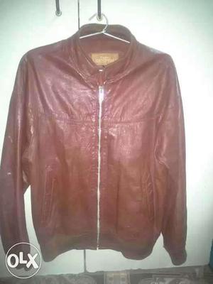 Red Leather Full-zipped Jacket