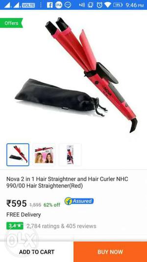 Red Nova 2-in-1 Hair Straightener And Hair Curler