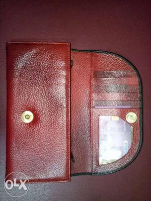 Red Pebble Leather Long Wallet