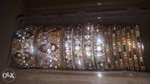 Silver-colored Clear Gemstone Bangle Lot