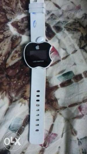 White And Black LED Watch With White Strap