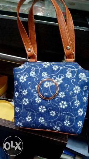 White And Blue Floral Tote Bag