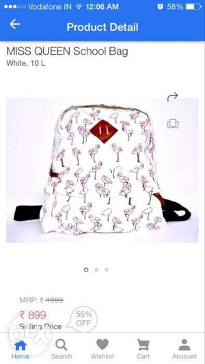 White And Pink Miss Queen School Backpack