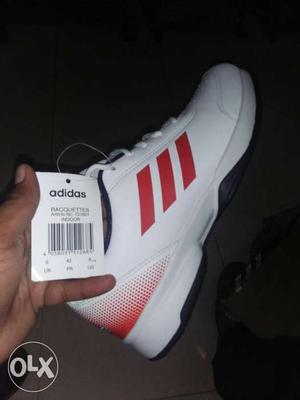White And Red Adidas Basketball Shoe
