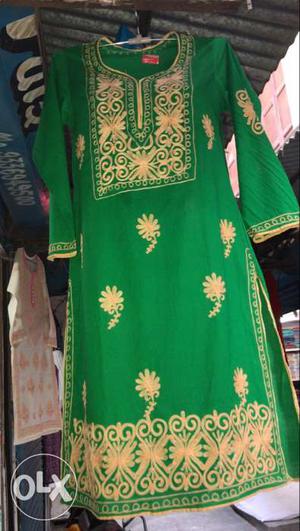 Women's Green And Brown Sari Dress