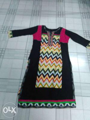 Women's Multicolored Chevron Long-sleeved Traditional Dress