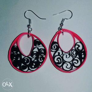 Women's Pair Of Pink-and-black Hook Earrings