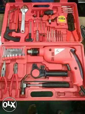 Driller with Red And Black Hand Tool Set With Case