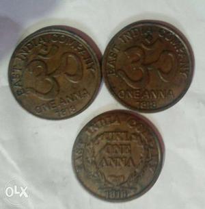 East India  one Anna 3 coins