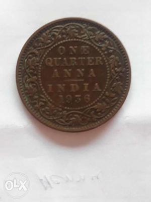  Quarter Copper-colored India Anna Coin