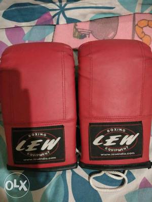 Red And Black Lew Leather Boxing Gloves with hand wrap