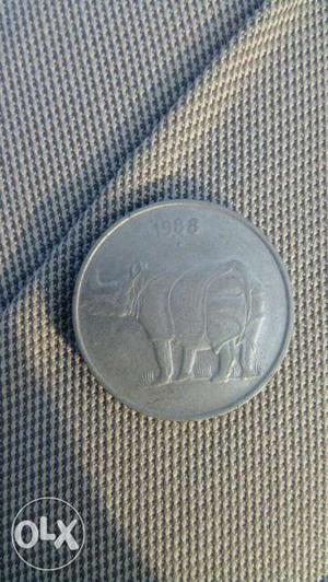 Round  Silver-colored Indian Paise Coin