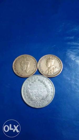 Three antique coins two gold of king George the