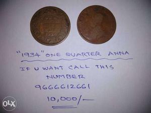 Two Round 1 Quarter Anna Coins