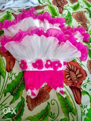 Baby frock pink & white colour