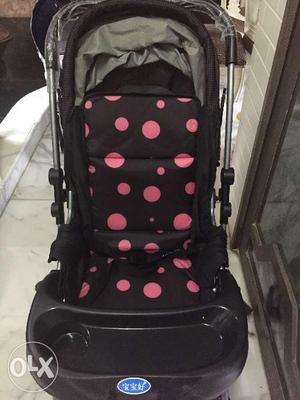 Baby stroller black with 3 type recliner and adjustable