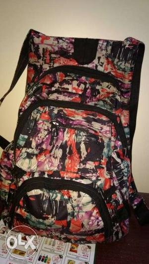 Black And Multicolored Printed Backpack