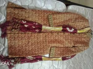 Brown And Beige Sherwani Traditional Suit