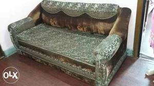 Brown Floral Fabric Sofa