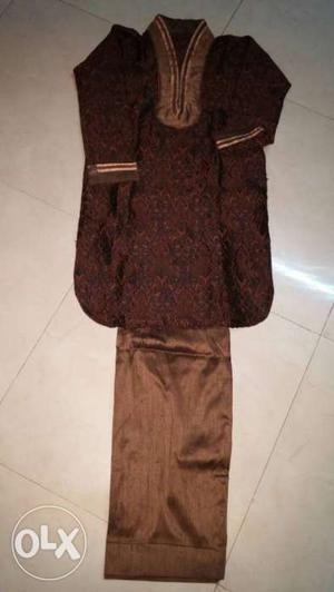 Brown Long-sleeved kurta With Pyjama for 5 yr old