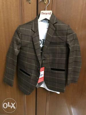 Brown brand new check coat along with Tshirt, fits for 2 to