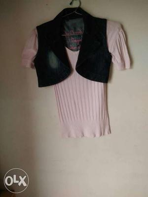 Denim jacket with pink top